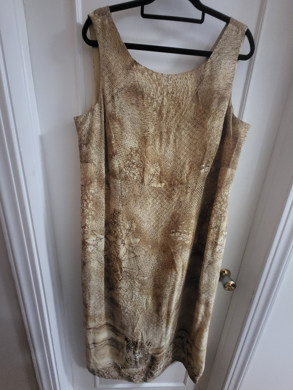 Vintage Y2K Conrad C Sleeveless Tan Floral-Pattern Midi Dress